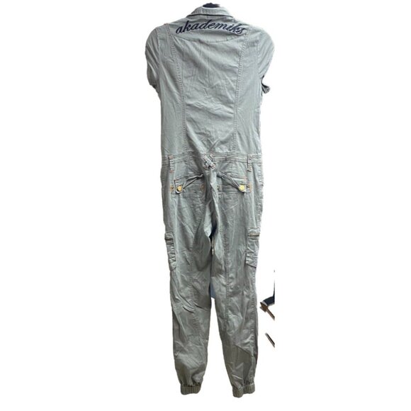 Akademiks  Womens Olive Green Cotton Jumpsuit L Button Up Y2K Gorpcore Pockets - Picture 2 of 14